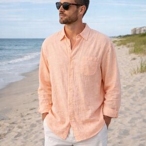 Tommy Bahama Linen Shirt Men's XXL Peach Long Sleeve Button Down Relax Fit 2XL